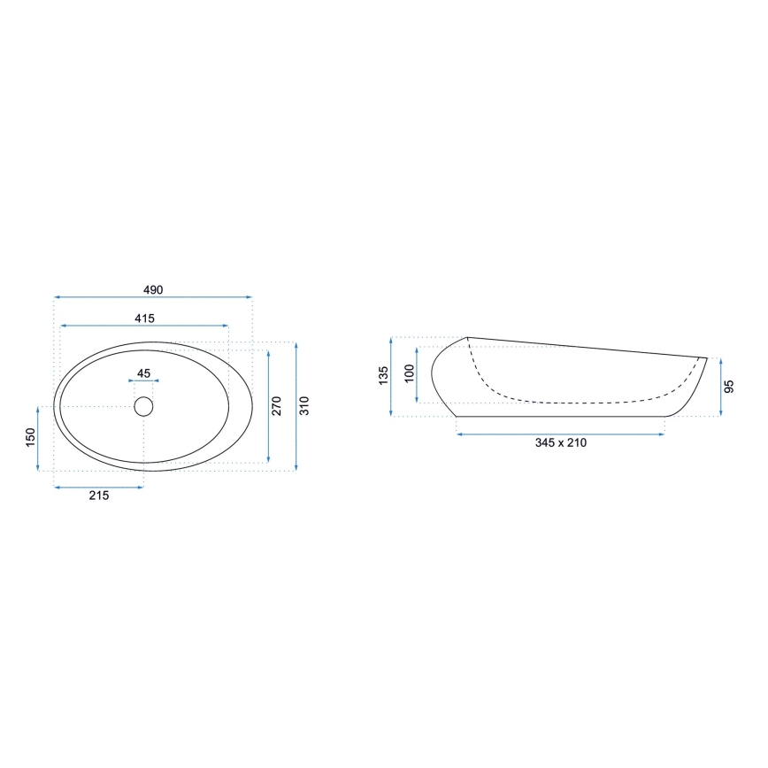 REA-U6651 - Επιτραπέζιος νιπτήρας ROXY 31x49 cm κεραμικός/γκρι/απομίμηση πέτρας