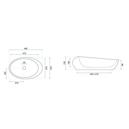 REA-U6651 - Νιπτήρας για πάγκο ROXY 31x49 cm κεραμικός/γκρι/απομίμηση πέτρας