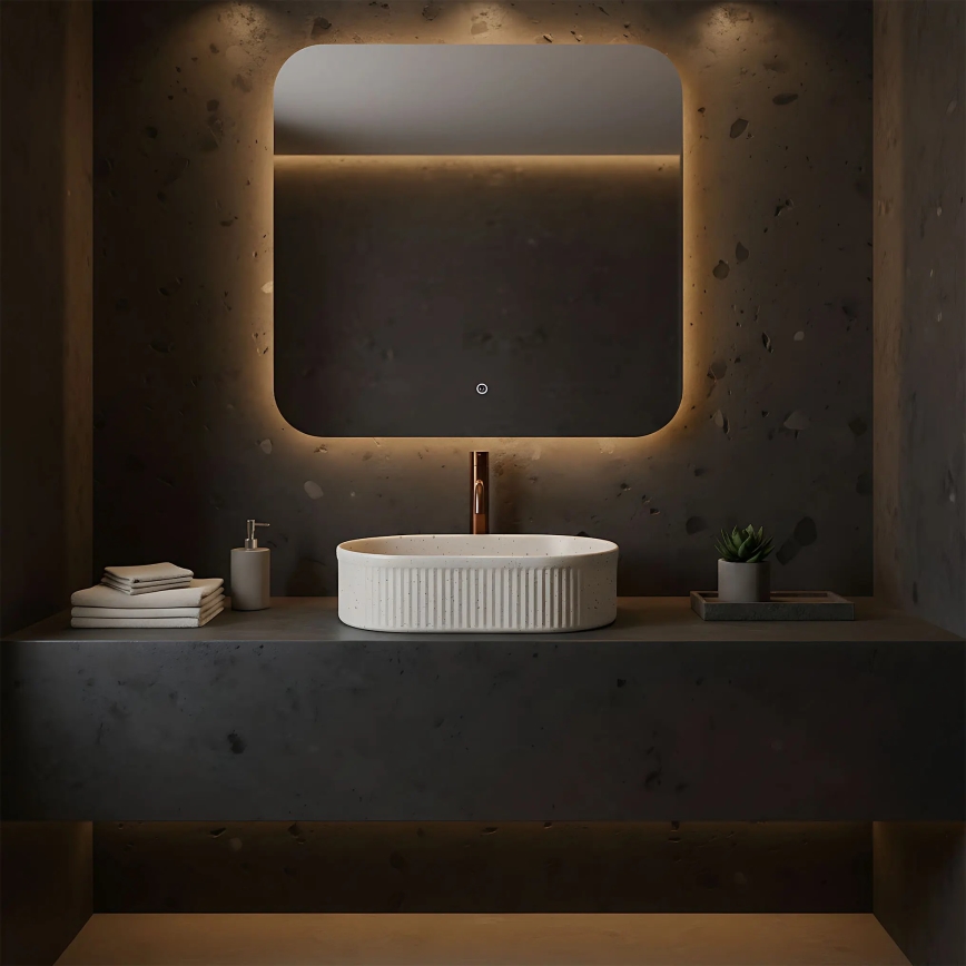 REA-U7342 - Νιπτήρας για τοποθέτηση πάνω σε πάγκο VANDA 31x49 cm κεραμικός/μπεζ/απομίμηση πέτρας