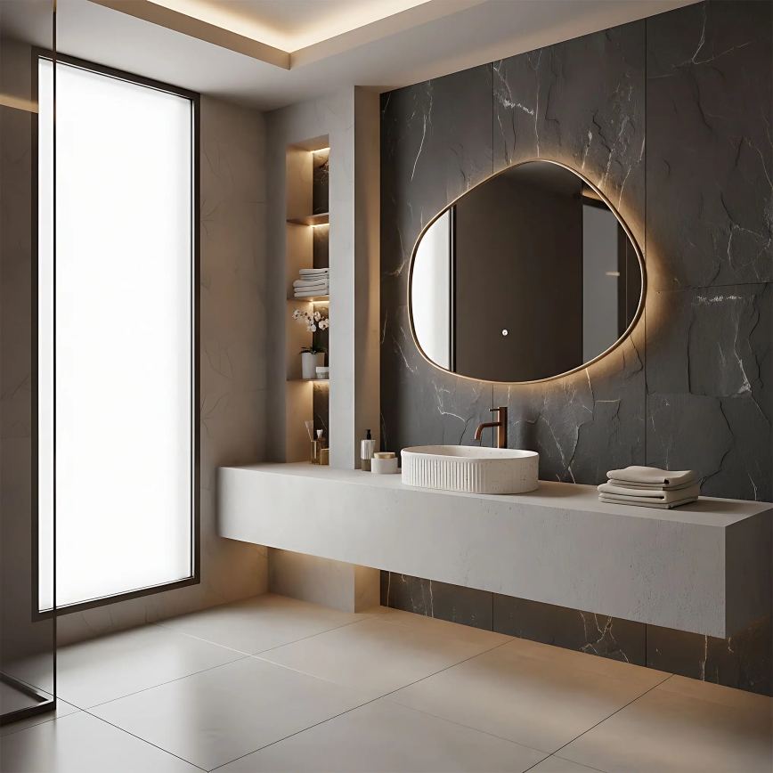 REA-U7342 - Νιπτήρας για τοποθέτηση πάνω σε πάγκο VANDA 31x49 cm κεραμικός/μπεζ/απομίμηση πέτρας