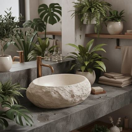 REA-U7347 - Επιτραπέζιος νιπτήρας MIKA 38x50 cm μπεζ/απομίμηση πέτρας