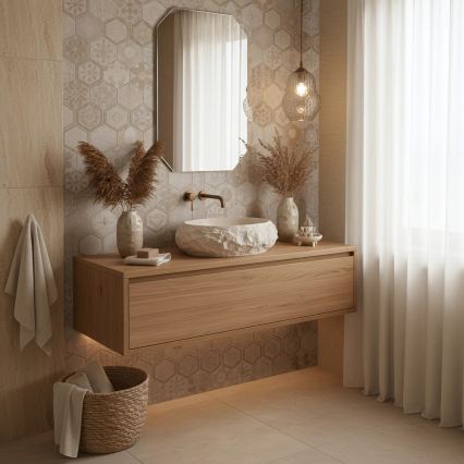 REA-U7347 - Επιτραπέζιος νιπτήρας MIKA 38x50 cm μπεζ/απομίμηση πέτρας