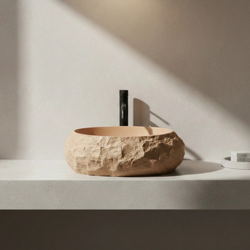 REA-U7348 - Επιτραπέζιος νιπτήρας MIKA 38x50 cm πορτοκαλί/μπεζ/απομίμηση πέτρας