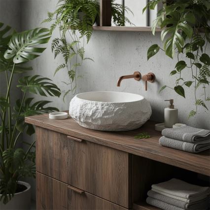 REA-U7350 - Επιτραπέζιος νιπτήρας MIKA 38x50 cm λευκός/απομίμηση πέτρας