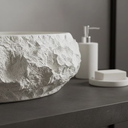 REA-U7350 - Επιτραπέζιος νιπτήρας MIKA 38x50 cm λευκός/απομίμηση πέτρας