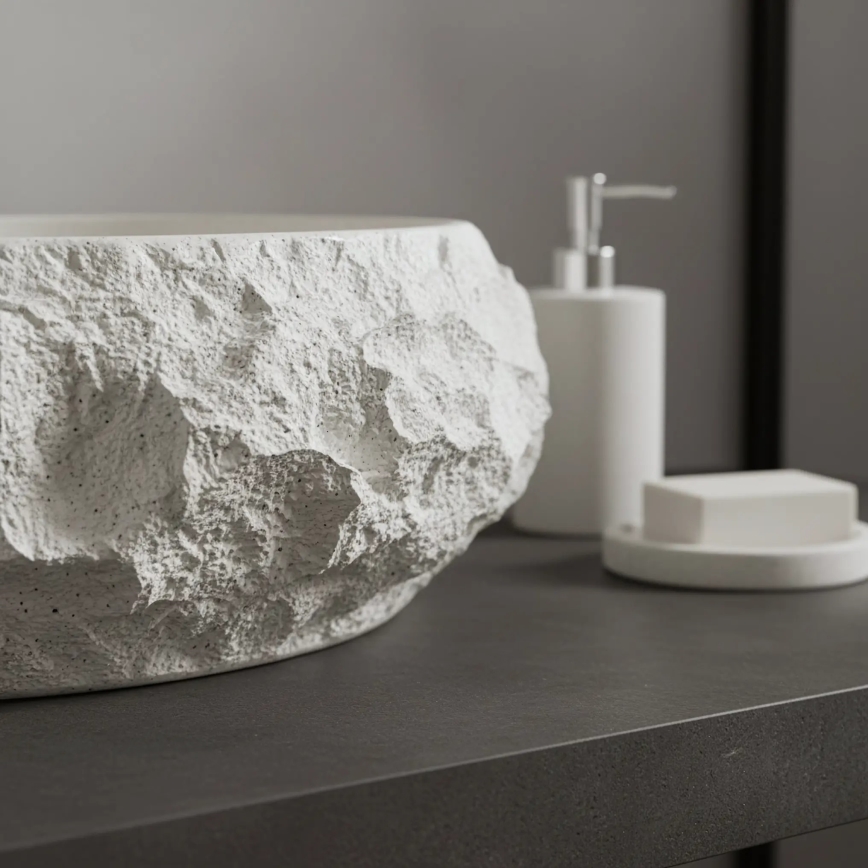 REA-U7350 - Επιτραπέζιος νιπτήρας MIKA 38x50 cm λευκός/απομίμηση πέτρας