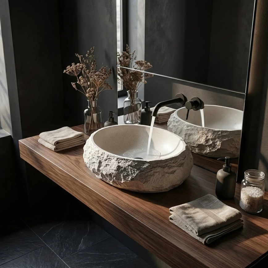 REA-U7350 - Επιτραπέζιος νιπτήρας MIKA 38x50 cm λευκός/απομίμηση πέτρας