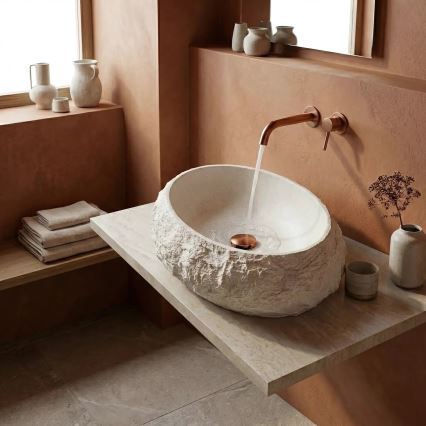 REA-U7350 - Επιτραπέζιος νιπτήρας MIKA 38x50 cm λευκός/απομίμηση πέτρας