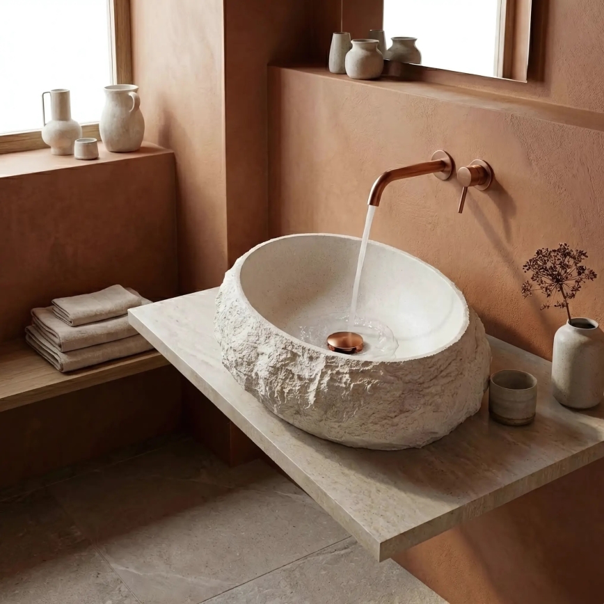 REA-U7350 - Επιτραπέζιος νιπτήρας MIKA 38x50 cm λευκός/απομίμηση πέτρας