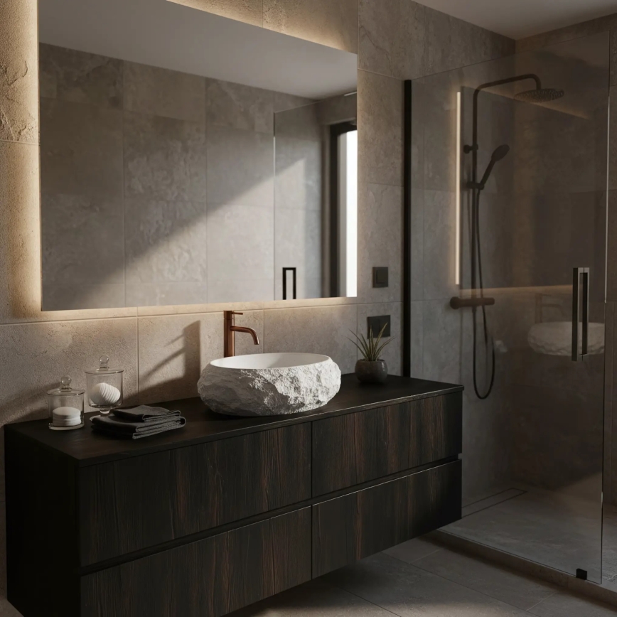 REA-U7350 - Επιτραπέζιος νιπτήρας MIKA 38x50 cm λευκός/απομίμηση πέτρας