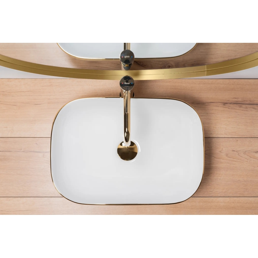 REA-U7422 - Επιτραπέζιος νιπτήρας BELINDA 33x46,5 cm κεραμικός/λευκός/χρυσός