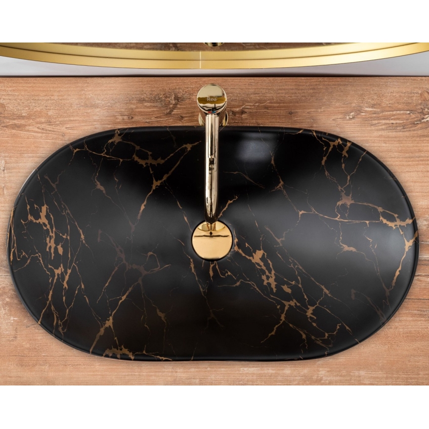 REA-U7478 - Επιτραπέζιος νιπτήρας ROYAL 36x62 εκ. κεραμικός/μαύρος/μαρμάρινο ντεκόρ