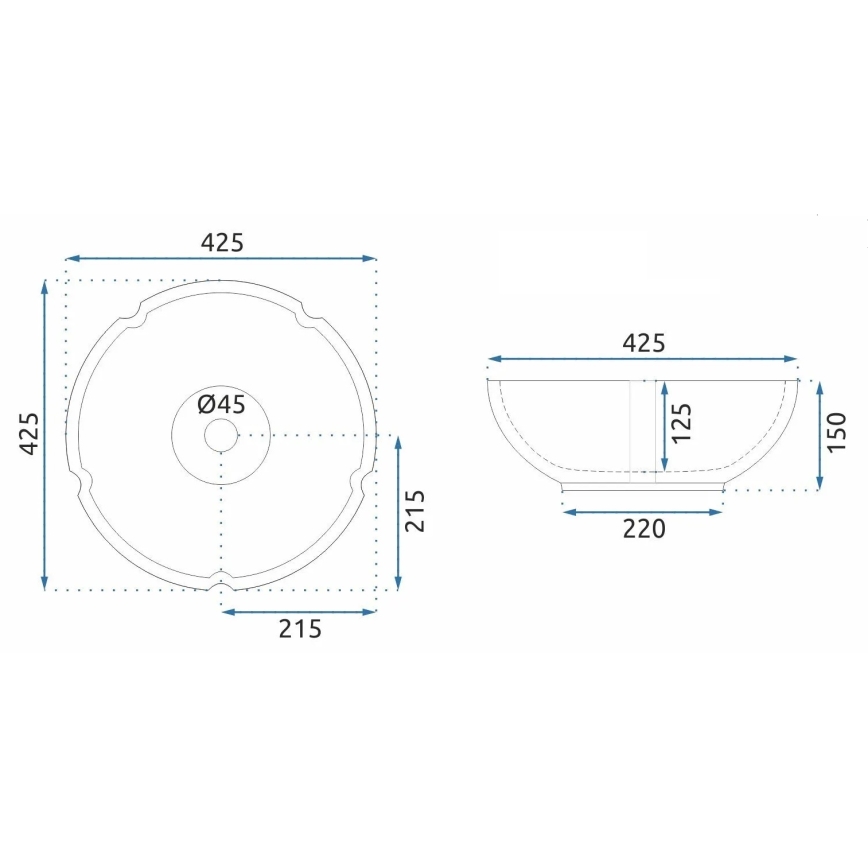 REA-U7504 - Επιτραπέζιος νιπτήρας FELICIA, διάμ. 42,5 cm, κεραμικός/με λουλουδένιο σχέδιο
