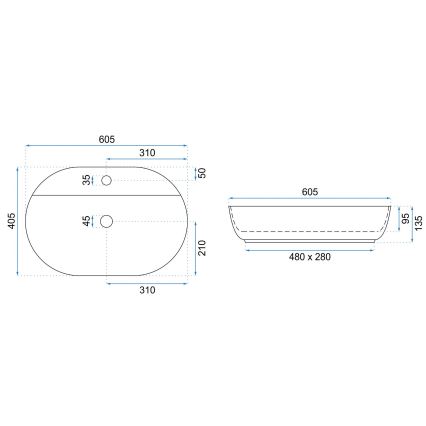 REA-U7900 - Νιπτήρας για πάγκο AURA 40,5x60,5 cm κεραμικός/γυαλιστερό λευκό