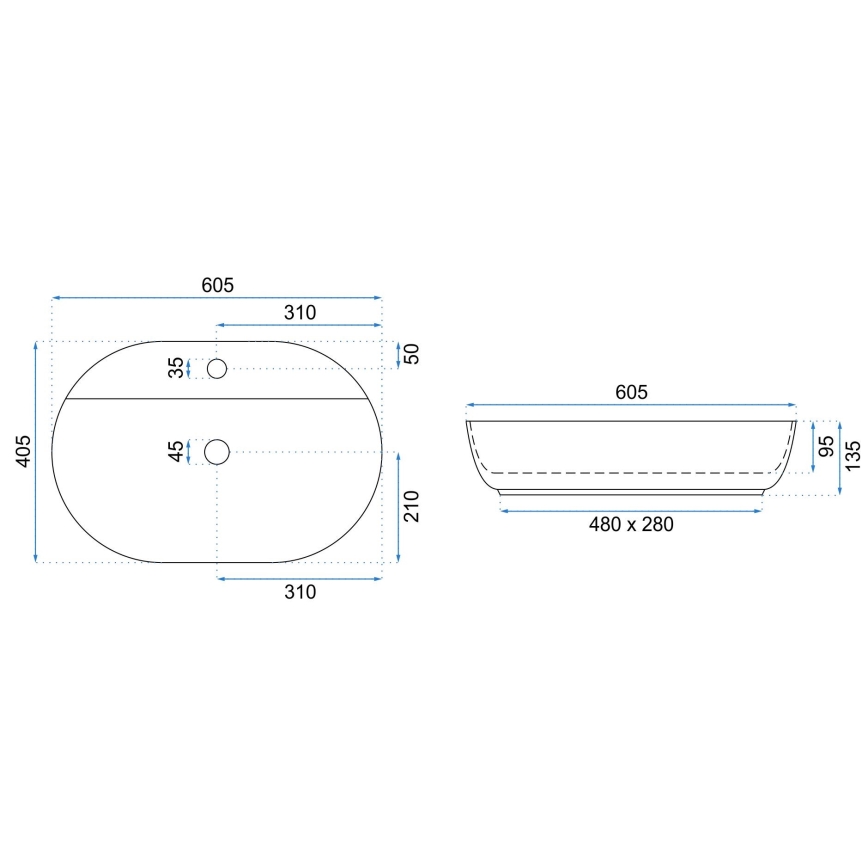 REA-U7900 - Νιπτήρας για πάγκο AURA 40,5x60,5 cm κεραμικός/γυαλιστερό λευκό