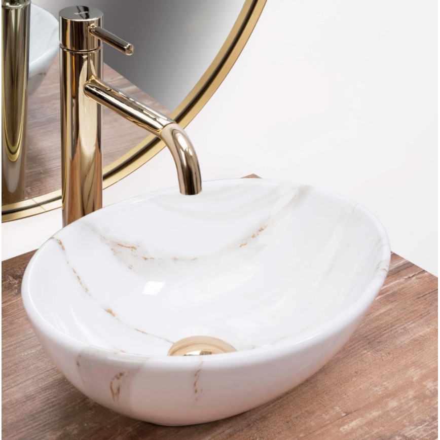 REA-U8014 - Επιτραπέζιος νιπτήρας SOFIA MINI 27x34 cm, κεραμικός με διακόσμηση μαρμάρου