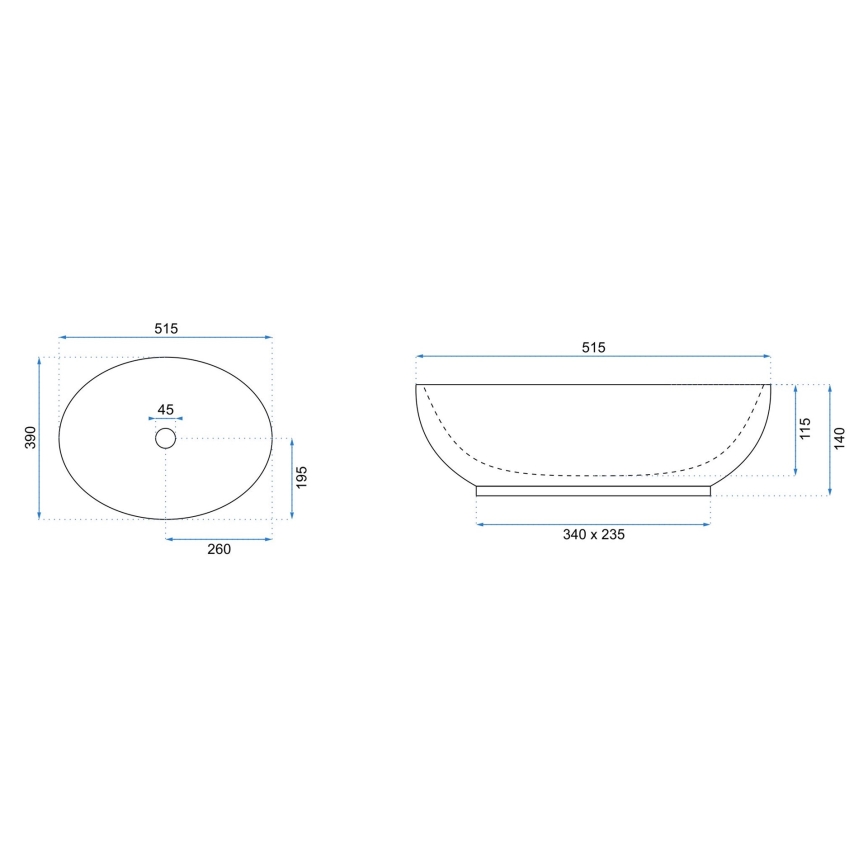 REA-U8198 - Επιτραπέζιος νιπτήρας CAROLA SLIM 39x51,5 cm κεραμικός/γυαλιστερό λευκό