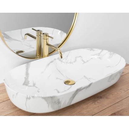 REA-U8403 - Επιτραπέζιος νιπτήρας CLEO 41x81 cm, κεραμικός με μαρμάρινη διακόσμηση