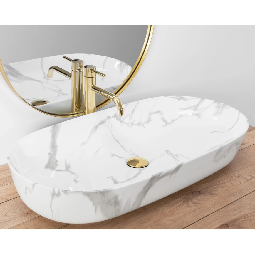 REA-U8403 - Επιτραπέζιος νιπτήρας CLEO 41x81 cm, κεραμικός με μαρμάρινη διακόσμηση