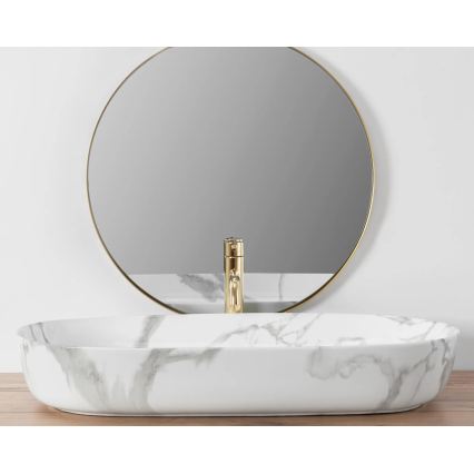 REA-U8403 - Επιτραπέζιος νιπτήρας CLEO 41x81 cm, κεραμικός με μαρμάρινη διακόσμηση