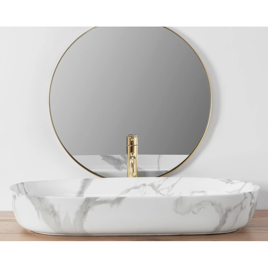 REA-U8403 - Επιτραπέζιος νιπτήρας CLEO 41x81 cm, κεραμικός με μαρμάρινη διακόσμηση