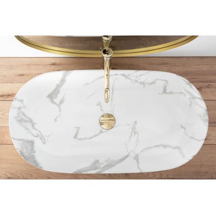 REA-U8403 - Επιτραπέζιος νιπτήρας CLEO 41x81 cm, κεραμικός με μαρμάρινη διακόσμηση