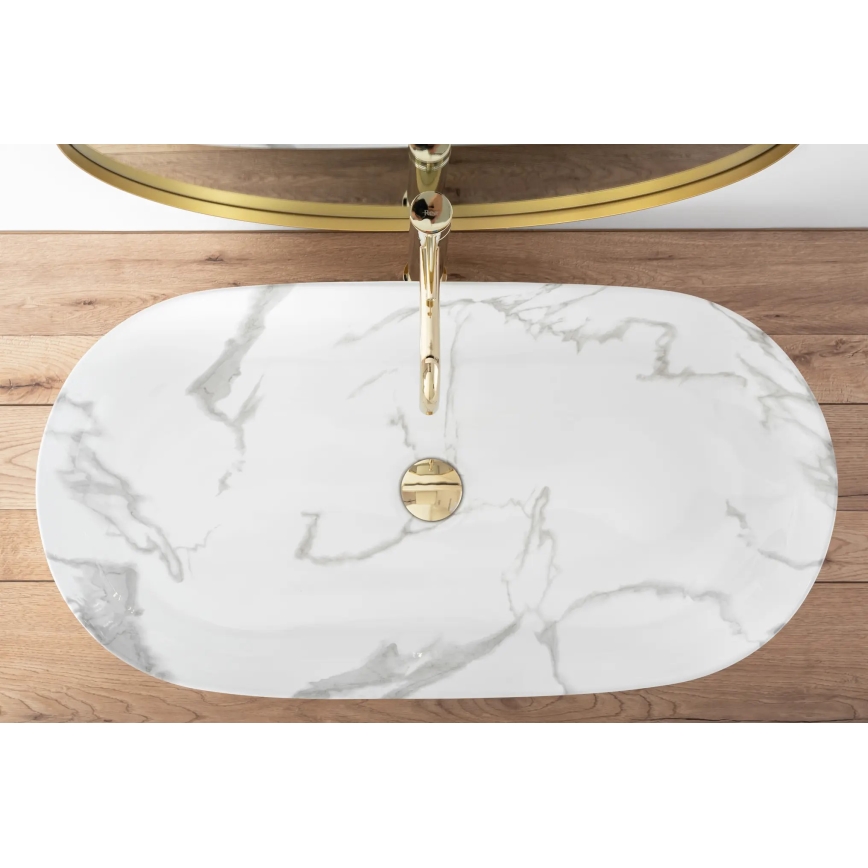 REA-U8403 - Επιτραπέζιος νιπτήρας CLEO 41x81 cm, κεραμικός με μαρμάρινη διακόσμηση
