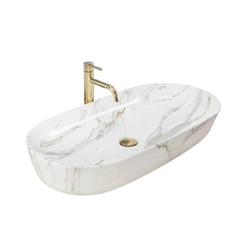 REA-U8404 - Νιπτήρας επίπλου CLEO 41x81 cm κεραμικός/λευκός/με μαρμάρινη διακόσμηση