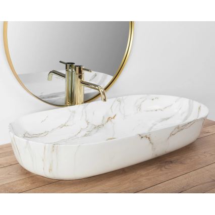 REA-U8404 - Νιπτήρας επίπλου CLEO 41x81 cm κεραμικός/λευκός/με μαρμάρινη διακόσμηση