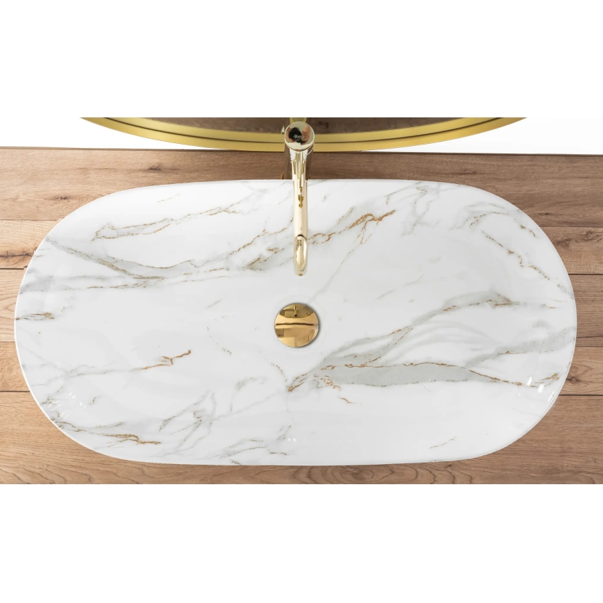 REA-U8404 - Νιπτήρας επίπλου CLEO 41x81 cm κεραμικός/λευκός/με μαρμάρινη διακόσμηση