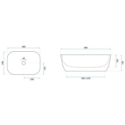 REA-U8470 - Επιτραπέζιος νιπτήρας BELINDA 33,5x46,5 cm κεραμικός/ματ μαύρος