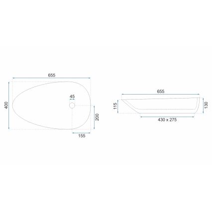 REA-U8537 - Νιπτήρας επιτραπέζιος GRETA 40x65,5 cm κεραμικός/γυαλιστερό λευκό