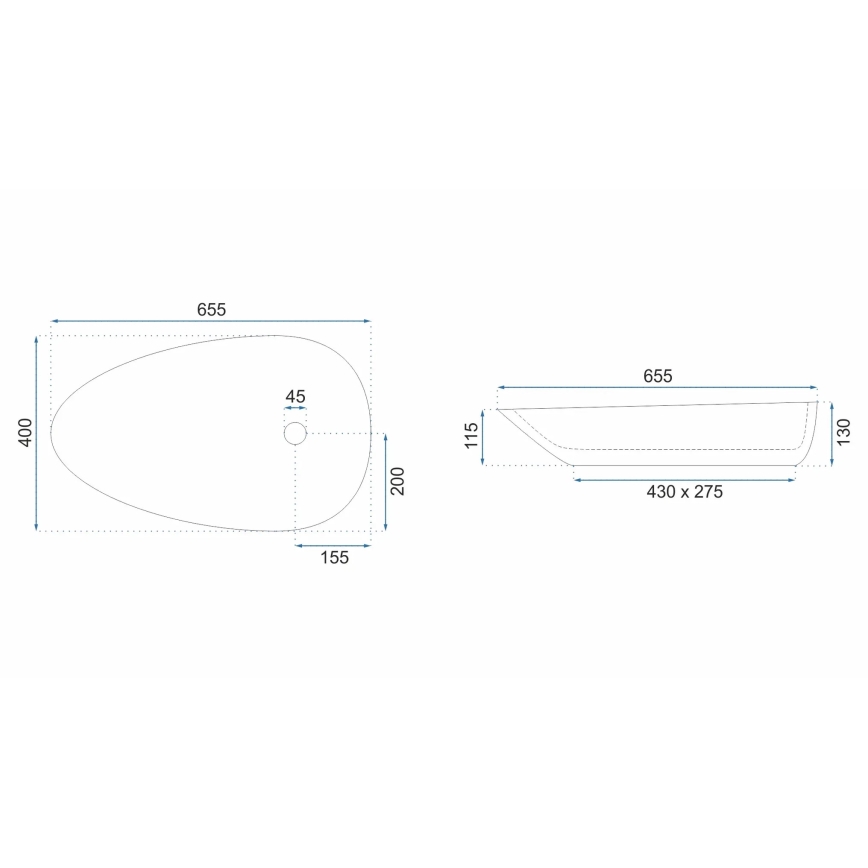 REA-U8537 - Νιπτήρας επιτραπέζιος GRETA 40x65,5 cm κεραμικός/γυαλιστερό λευκό