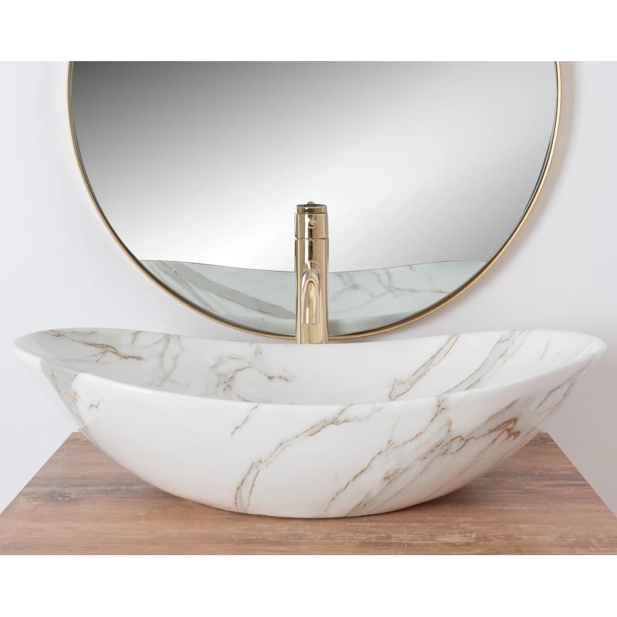 REA-U8548 - Επιτραπέζιος νιπτήρας ROYAL 36x60,5 cm κεραμικός/μαρμάρινη όψη