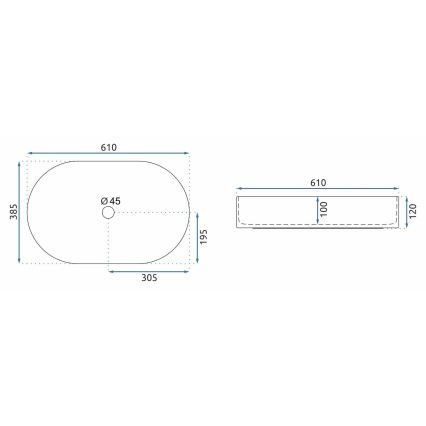 REA-U8565 - Επιτραπέζιος νιπτήρας NADIA 38,5x61 cm κεραμικό/ματ μαύρο