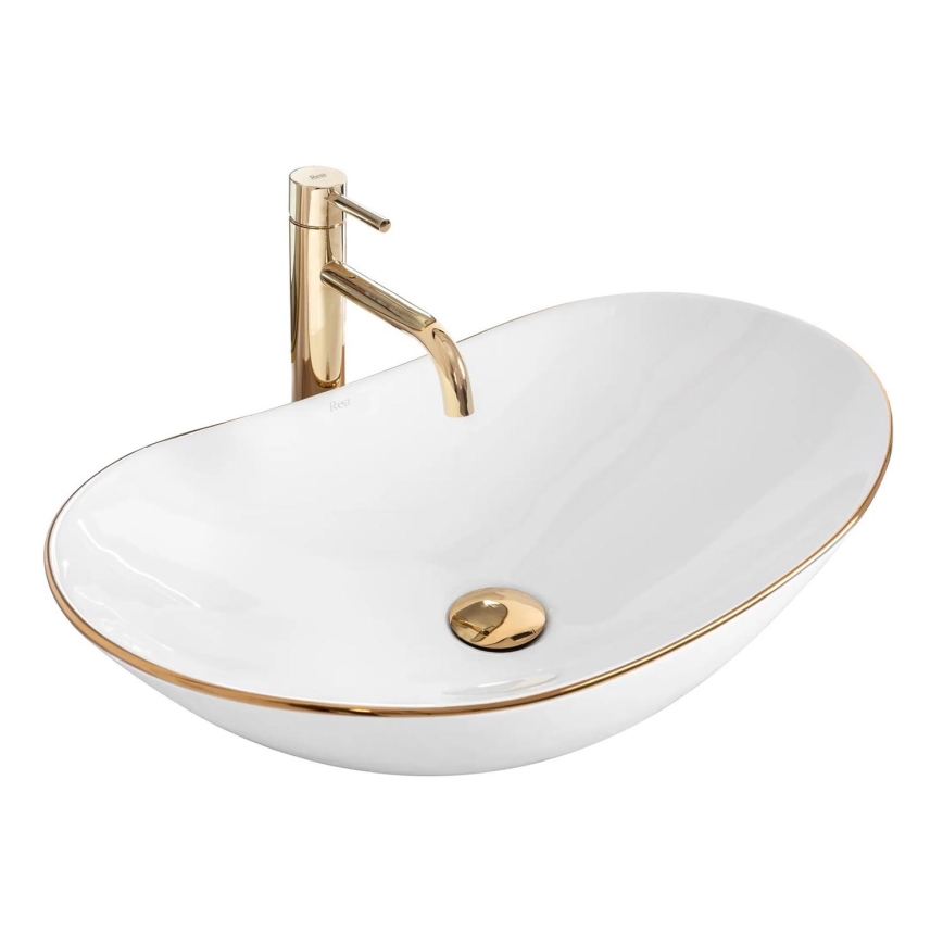 REA-U8570 - Επιτραπέζιος νιπτήρας ROYAL 36x62 cm κεραμικός/γυαλιστερό λευκό/χρυσό