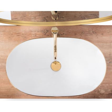 REA-U8570 - Επιτραπέζιος νιπτήρας ROYAL 36x62 cm κεραμικός/γυαλιστερό λευκό/χρυσό