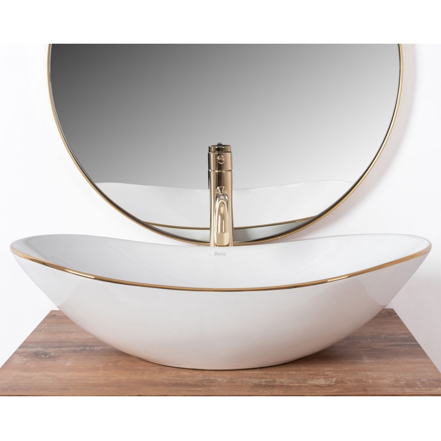 REA-U8570 - Επιτραπέζιος νιπτήρας ROYAL 36x62 cm κεραμικός/γυαλιστερό λευκό/χρυσό