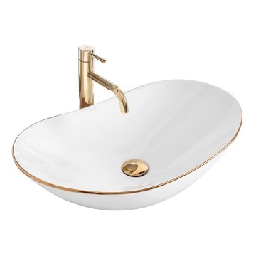 REA-U8570 - Επιτραπέζιος νιπτήρας ROYAL 36x62 cm κεραμικός/γυαλιστερό λευκό/χρυσό