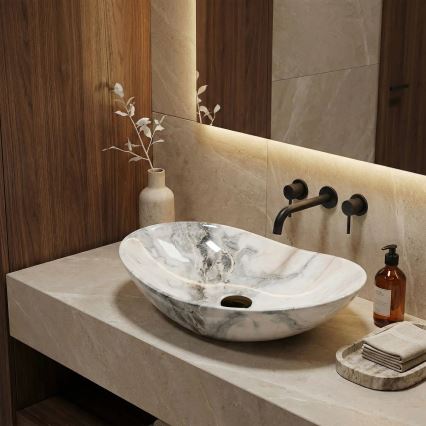 REA-U8596 - Επιτραπέζιος νιπτήρας ROYAL 36x62,5 cm κεραμικός/λευκός/γκρι/εφέ πέτρας