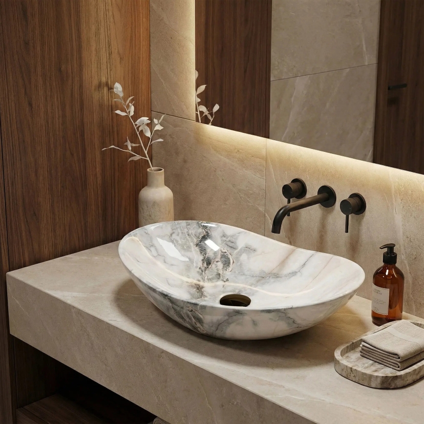 REA-U8596 - Επιτραπέζιος νιπτήρας ROYAL 36x62,5 cm κεραμικός/λευκός/γκρι/εφέ πέτρας