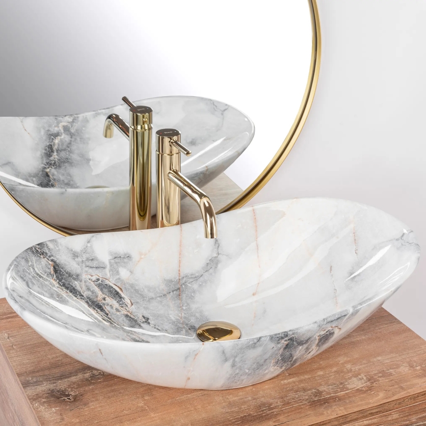 REA-U8596 - Επιτραπέζιος νιπτήρας ROYAL 36x62,5 cm κεραμικός/λευκός/γκρι/εφέ πέτρας