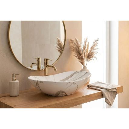 REA-U8598 - Επιτραπέζιος νιπτήρας ROYAL 36x60,5 cm κεραμικός με μαρμάρινη όψη