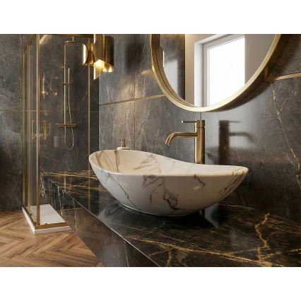 REA-U8598 - Επιτραπέζιος νιπτήρας ROYAL 36x60,5 cm κεραμικός με μαρμάρινη όψη