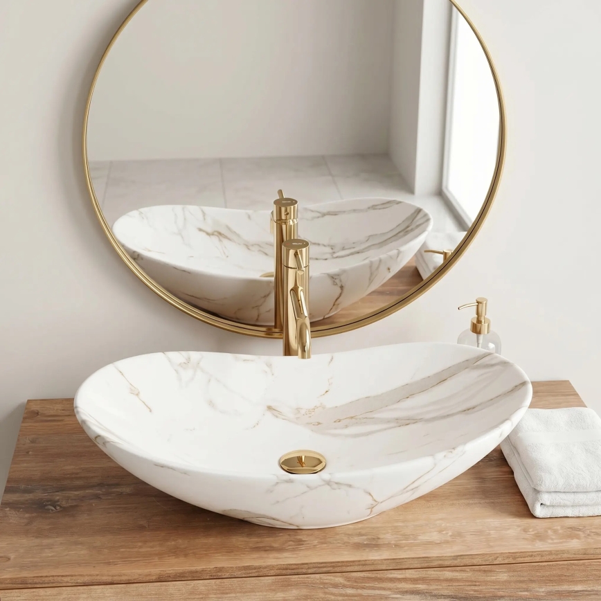 REA-U8598 - Επιτραπέζιος νιπτήρας ROYAL 36x60,5 cm κεραμικός με μαρμάρινη όψη