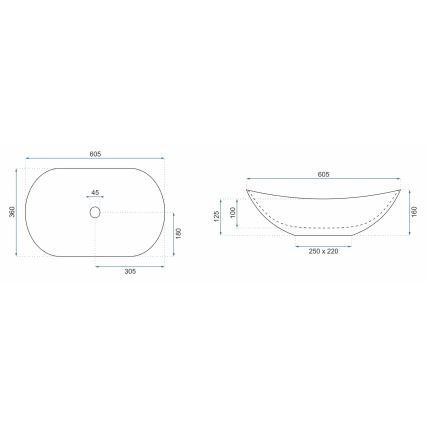REA-U8598 - Επιτραπέζιος νιπτήρας ROYAL 36x60,5 cm κεραμικός με μαρμάρινη όψη