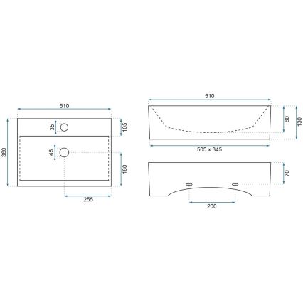 REA-U8701 - Νιπτήρας για τοποθέτηση πάνω σε πάγκο BONITA 36x51 cm κεραμικός/γυαλιστερό λευκό
