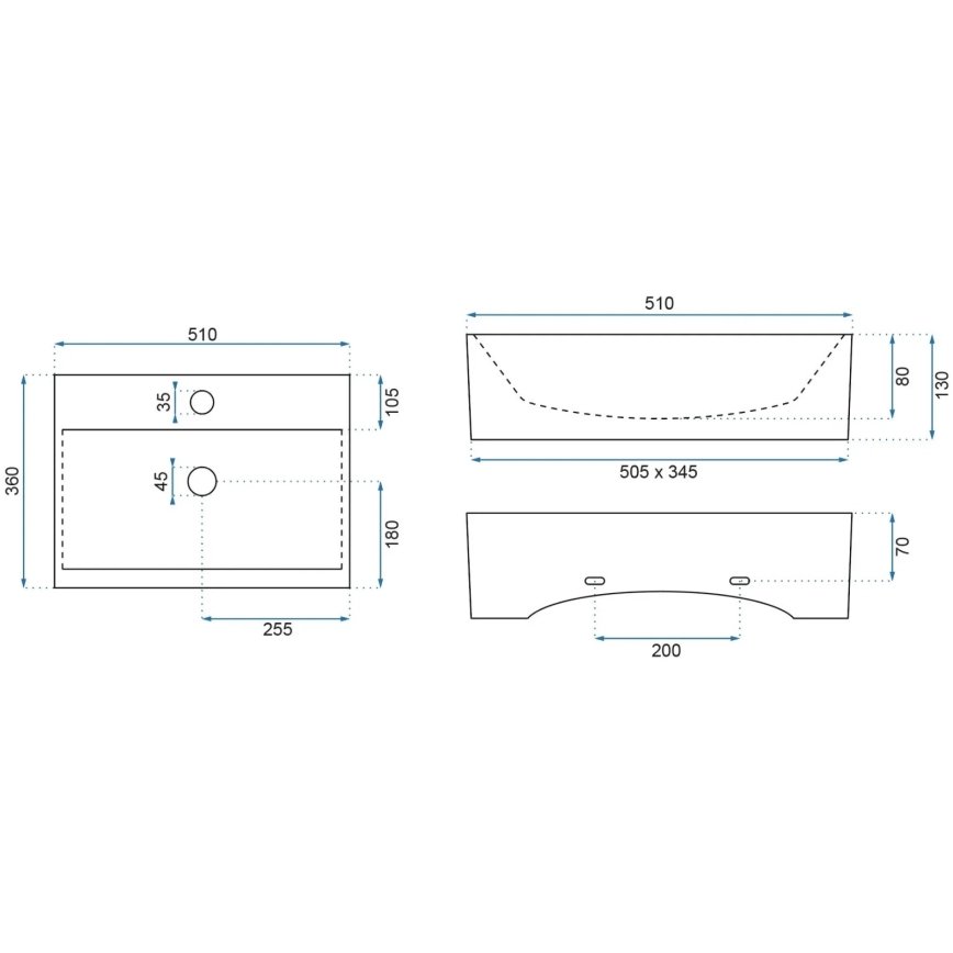 REA-U8701 - Νιπτήρας για τοποθέτηση πάνω σε πάγκο BONITA 36x51 cm κεραμικός/γυαλιστερό λευκό