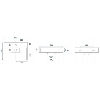 REA-U8779 - Νιπτήρας GOYA για πάγκο 37x60 εκ., σύνθετο υλικό, ματ μαύρο