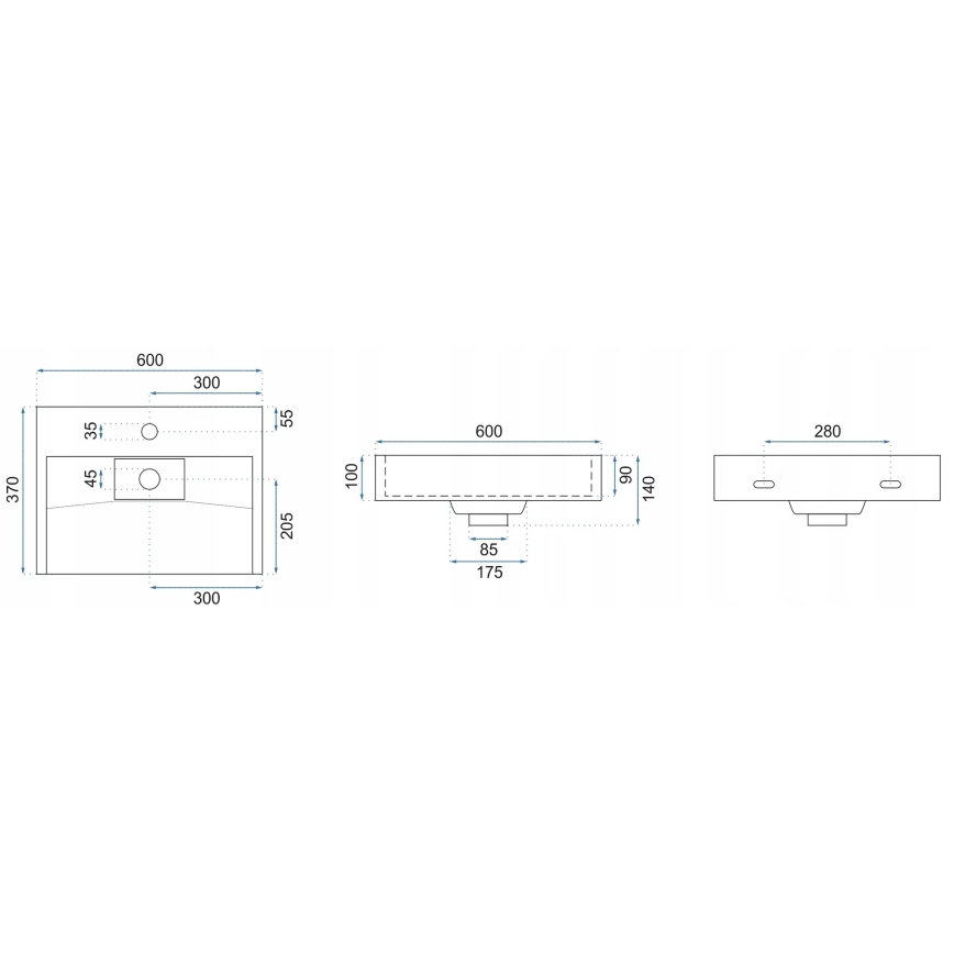 REA-U8779 - Νιπτήρας GOYA για πάγκο 37x60 εκ., σύνθετο υλικό, ματ μαύρο